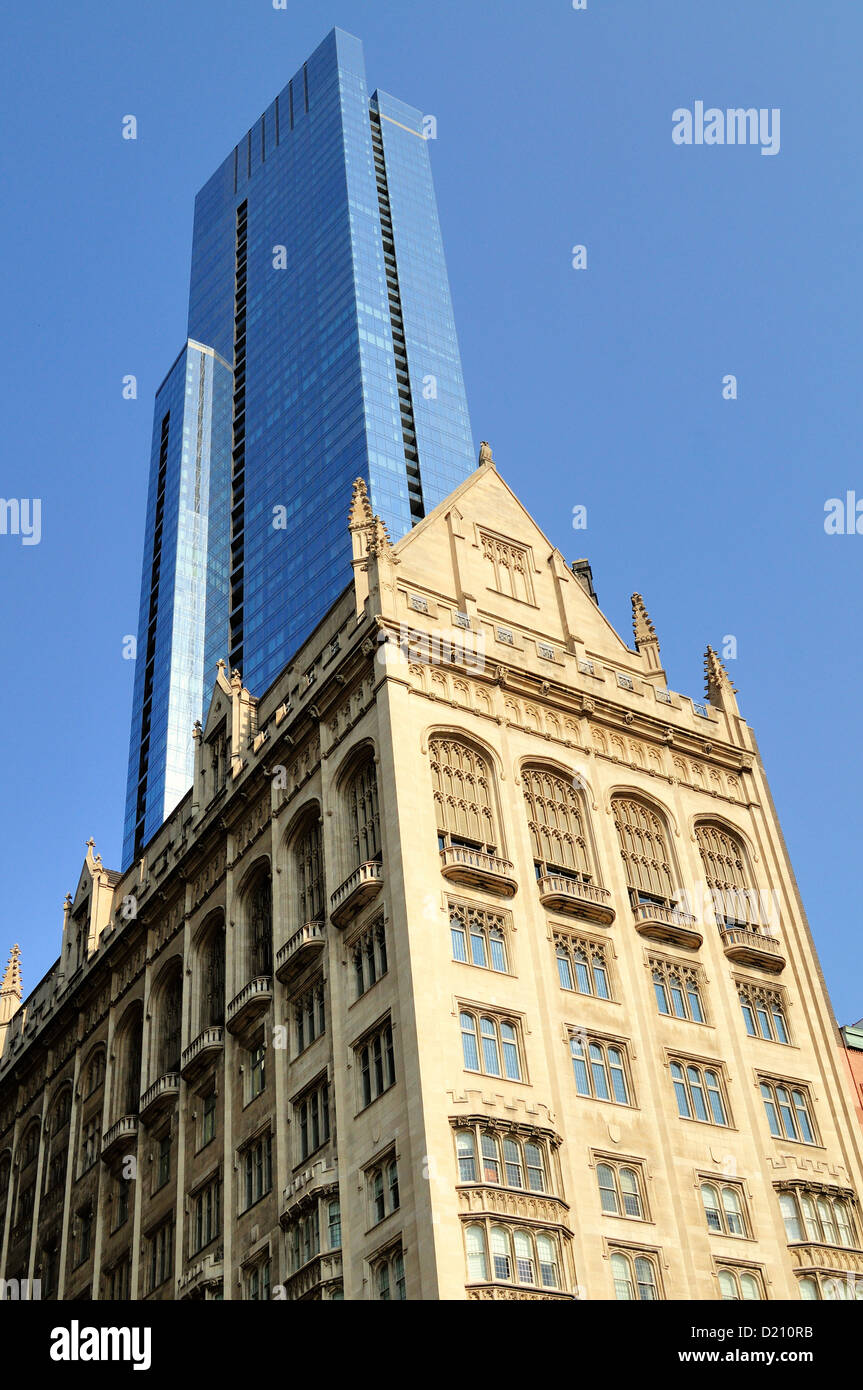 Chicago, Illinois, USA. Old and new provided by the University Club (1909), foreground, and The Legacy at Millennium Park (2009). Stock Photo