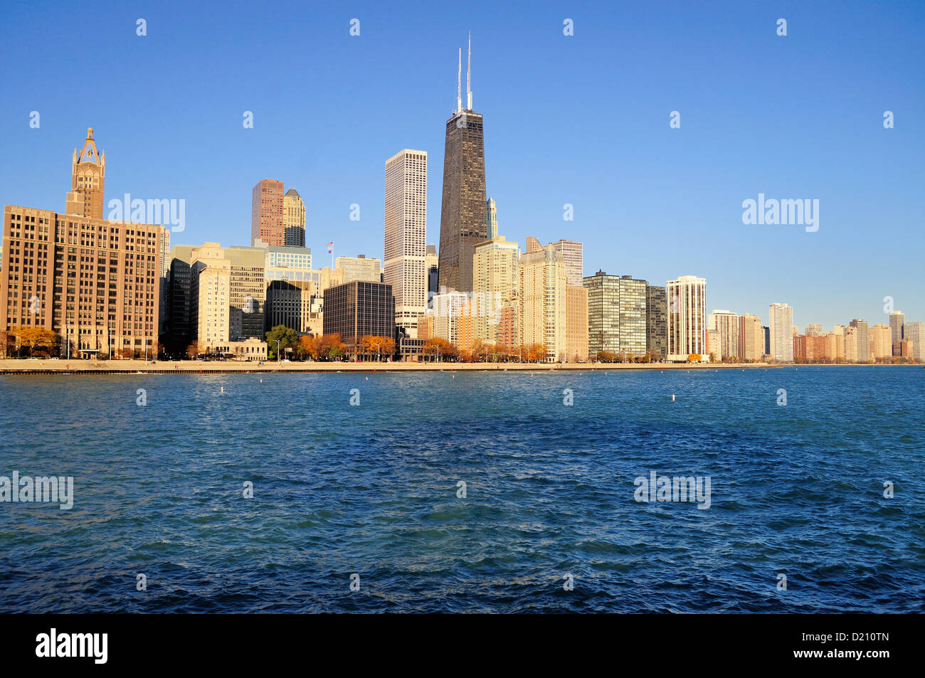 USA Illinois Chicago north Loop skyline John Hancock Building Water Tower Place Lake Michigan Stock Photo
