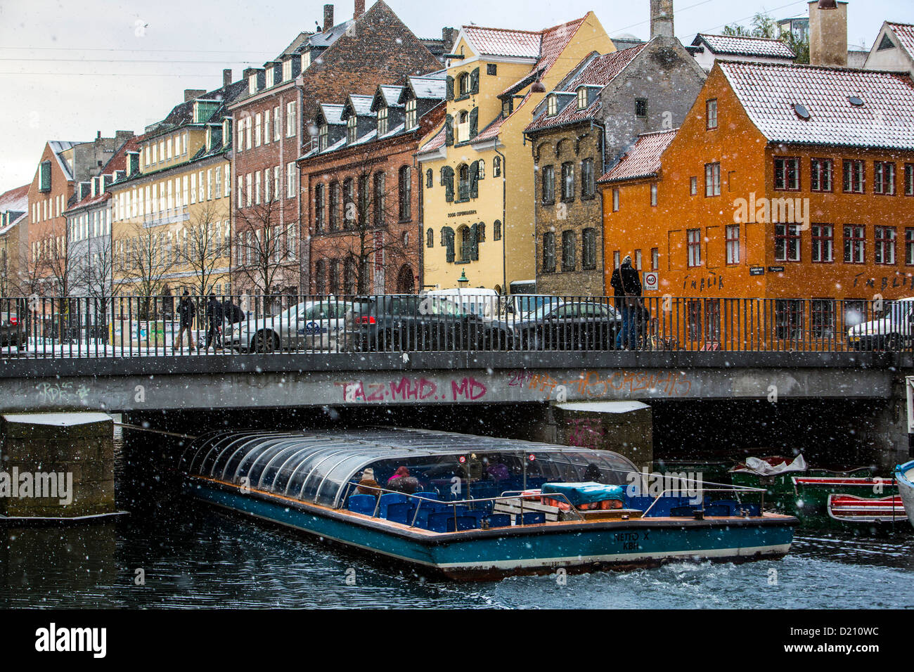 Christianshavn, an old port quarter, now with lots of people living here, in modernized houses, surrounded by canals. Copenhagen Stock Photo