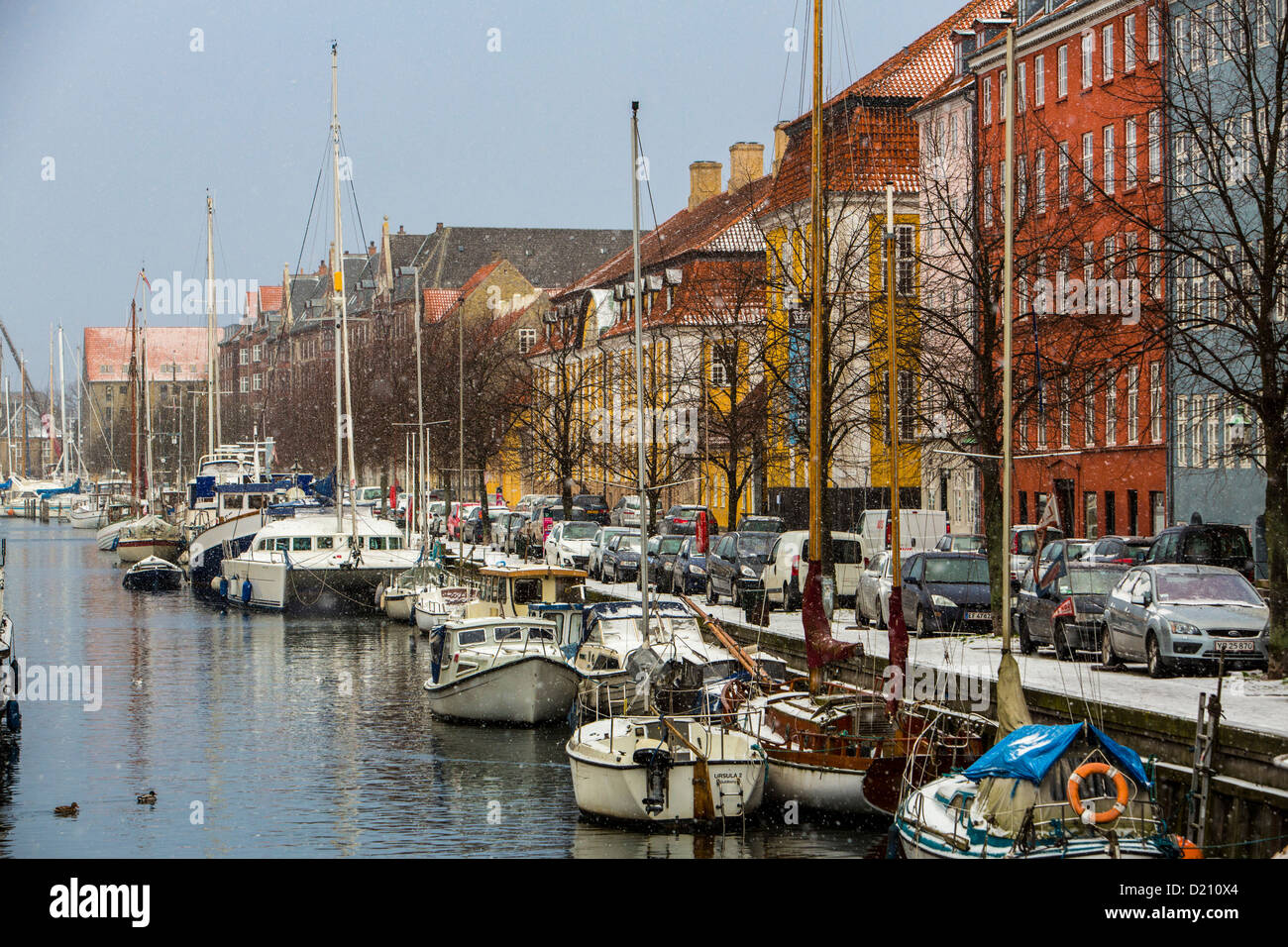 Christianshavn, an old port quarter, now with lots of people living here, in modernized houses, surrounded by canals. Copenhagen Stock Photo