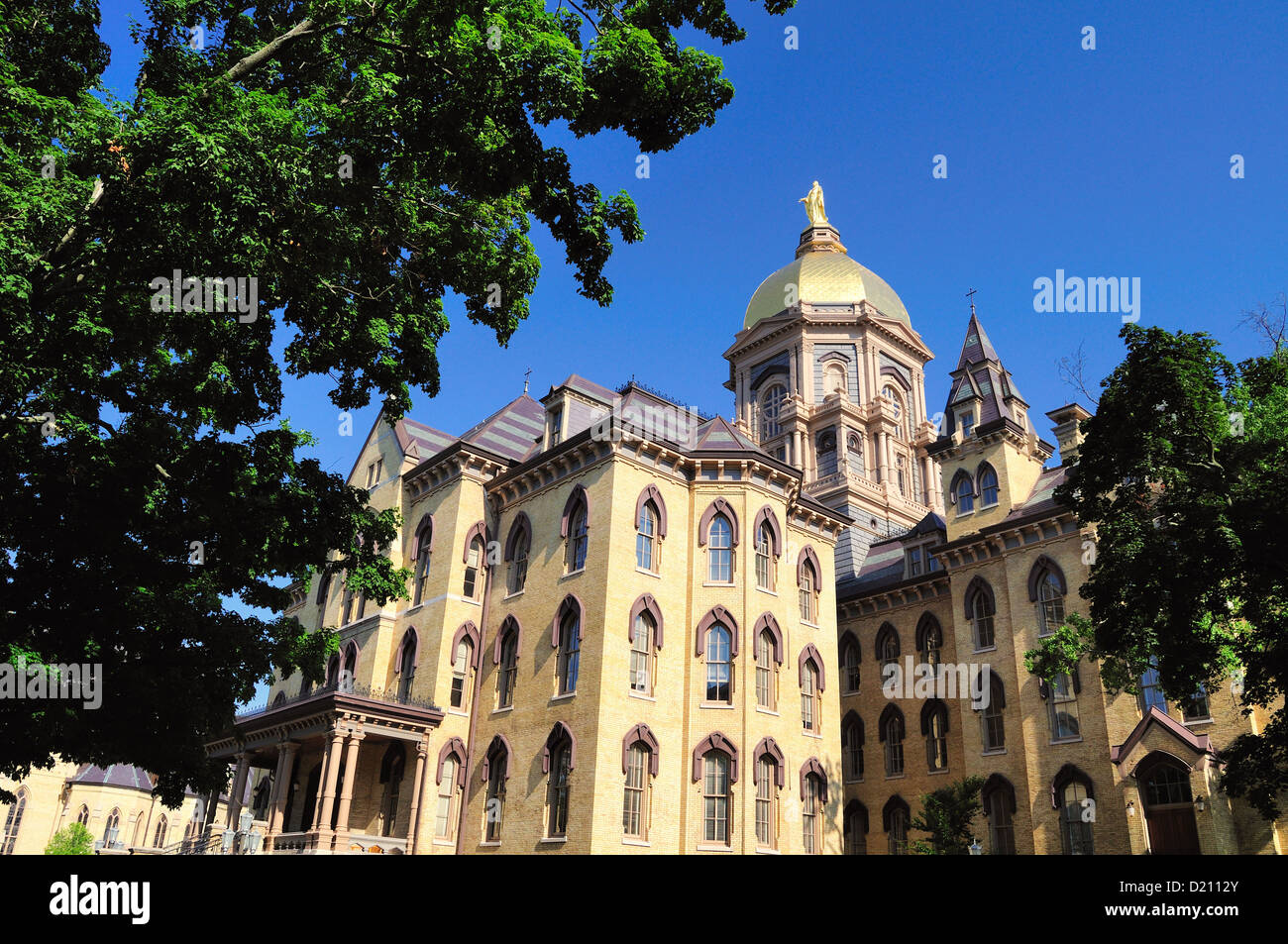 USA Indiana Notre Dame Main Building Golden Dome University of Notre Dame Stock Photo