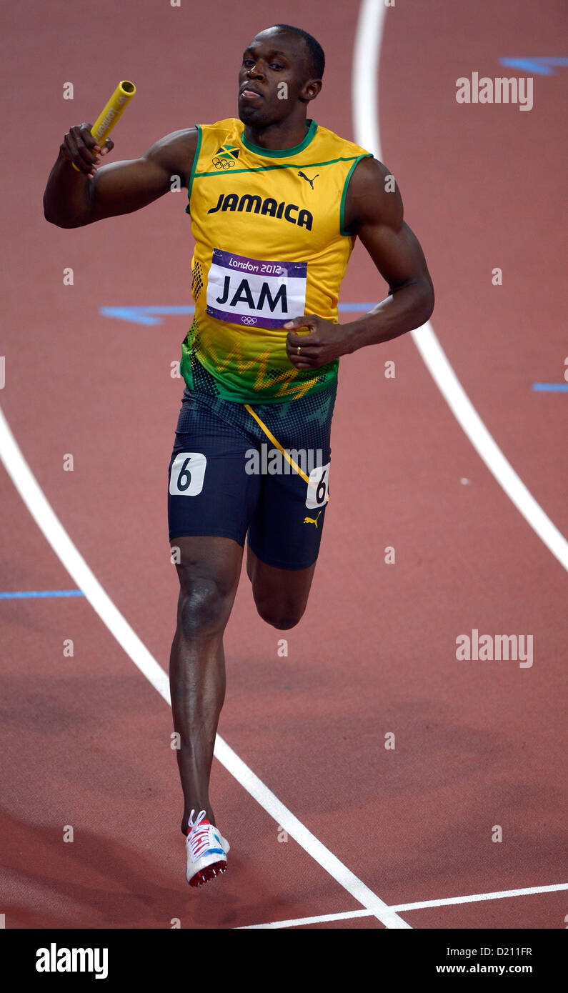 Jamaica's Usain Bolt celebrates. Athletics Stock Photo
