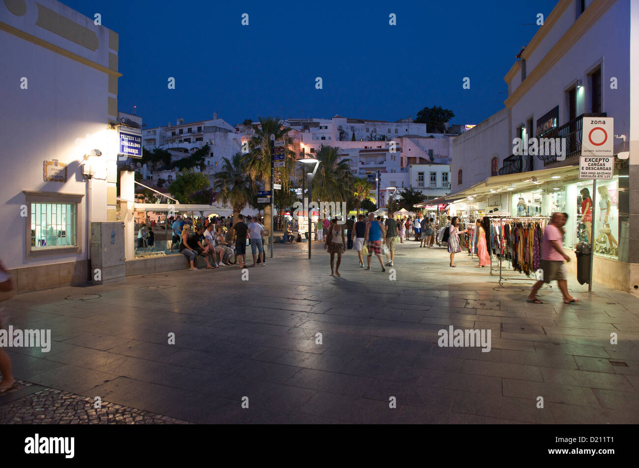 People in the street at downtown in the evening, Albufeira, Algarve, Portugal, Europe Stock Photo