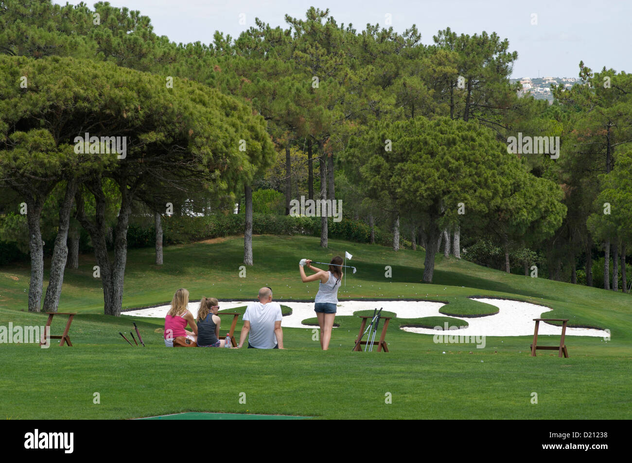 Family at driving range, golf, Quinta do Lago, Algarve, Portugal, Europe Stock Photo