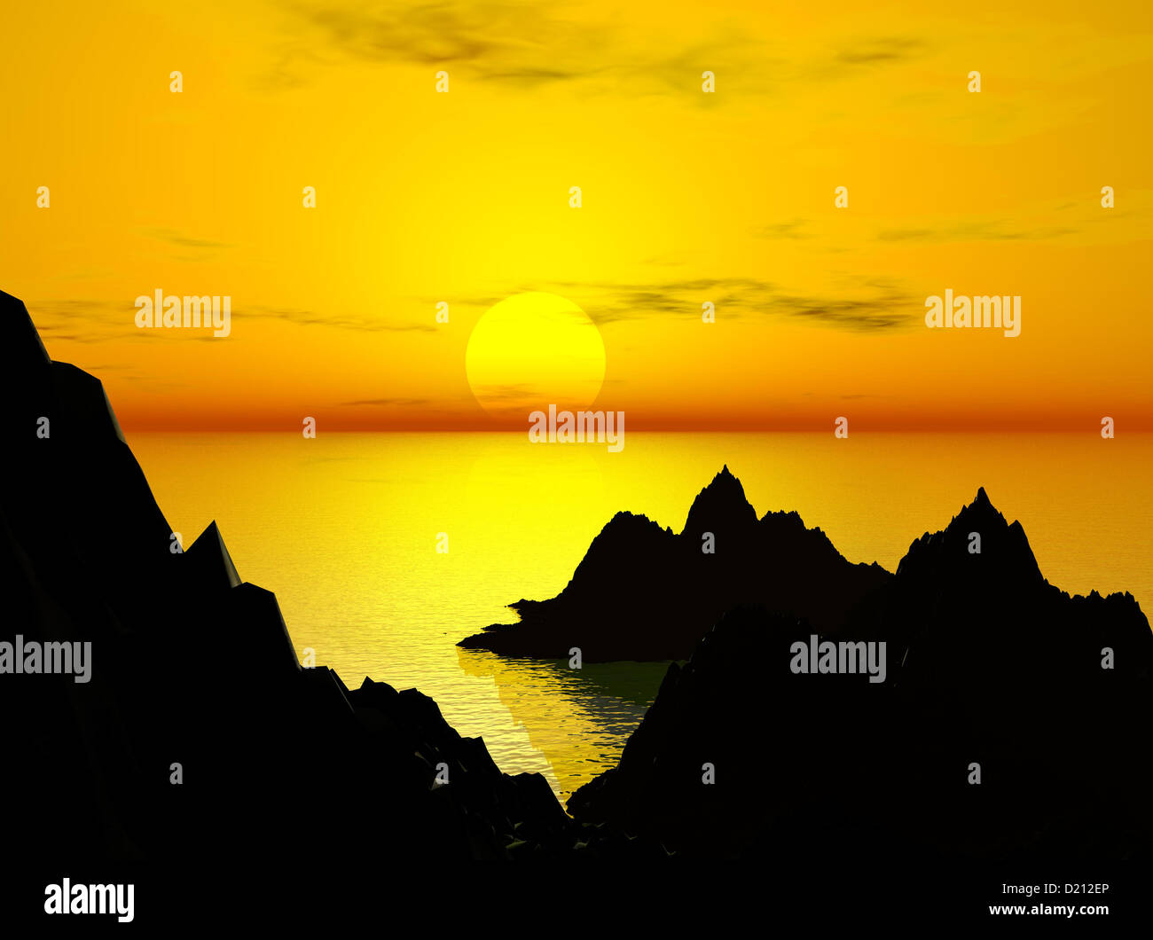 Computer Generated Image of a Tropical Island at Sunset Stock Photo