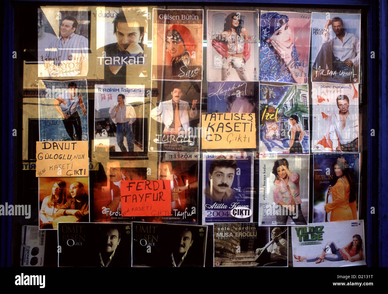 Local music song cassettes on shop window in Istanbul Turkey Stock Photo