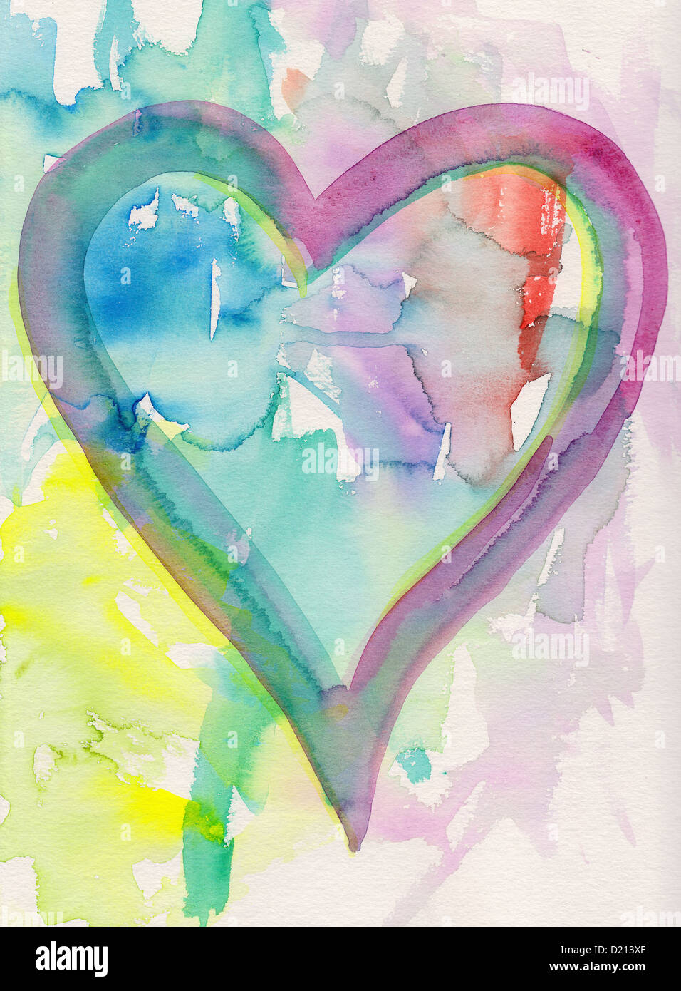 Watercolor painting heart shape on abstract background Stock Photo