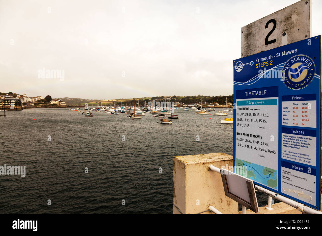 Falmouth, Cornwall UK pier jetty in harbour harbor sign for St Mawes Ferry Stock Photo