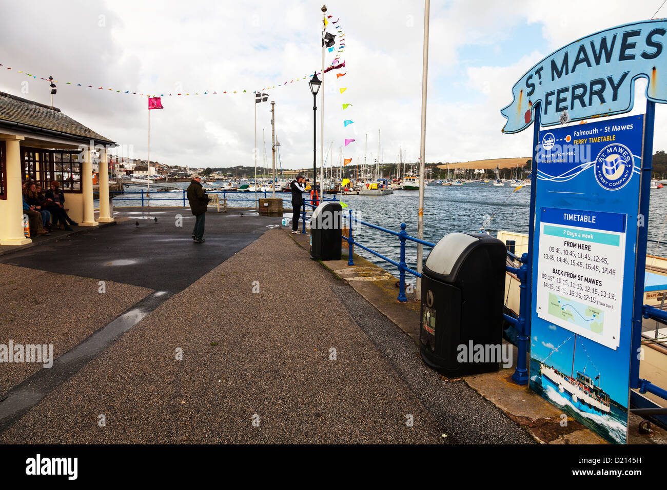 Falmouth, Cornwall UK pier jetty in harbour harbor sign for St Mawes Ferry Stock Photo