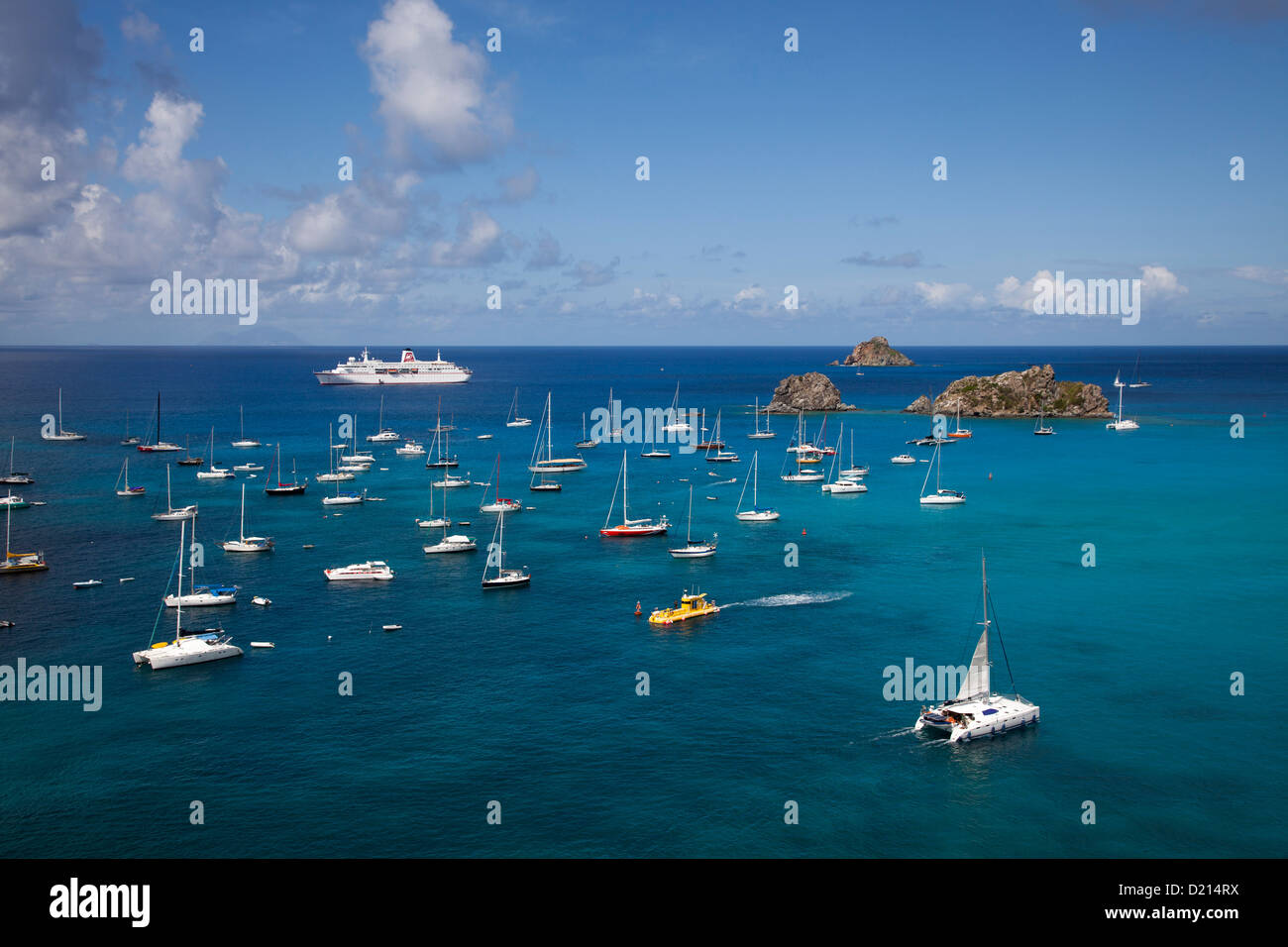 Cruise ship MS Deutschland (Reederei Peter Deilmann) and yachts moored in the harbour, Gustavia, St. Barthelemy, St. Barth, Less Stock Photo