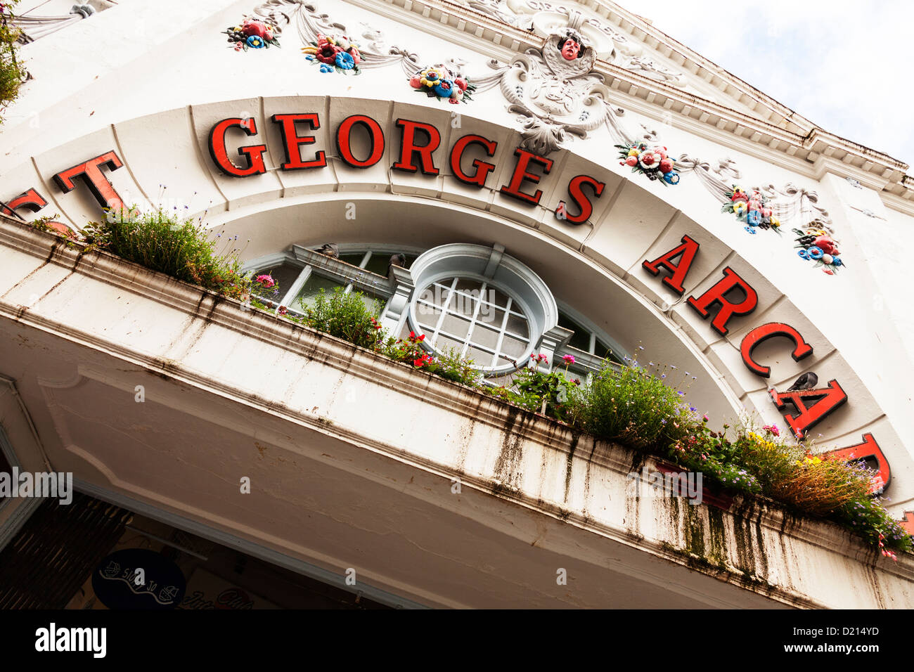 St Georges Arcade exterior in Falmouth Cornwall UK. front entrance detail Stock Photo