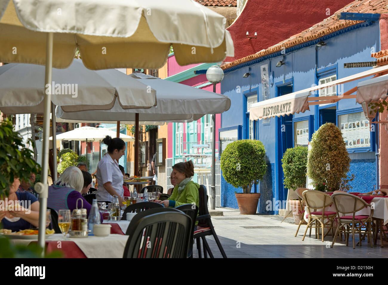 People at restaurants, Puerto de la Cruz, Tenerife, Canary Islands, Spain,  Europe Stock Photo - Alamy