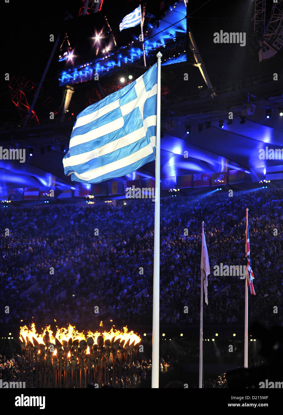 The Greece flag is raised. Closing Ceremony Stock Photo