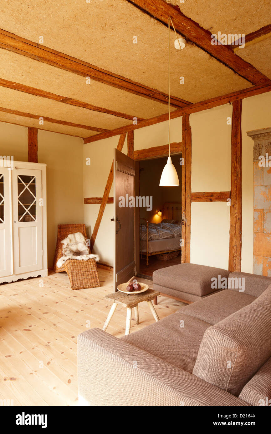 Living room, Klein Thurow, Roggendorf, Mecklenburg-Western Pomerania, Germany Stock Photo