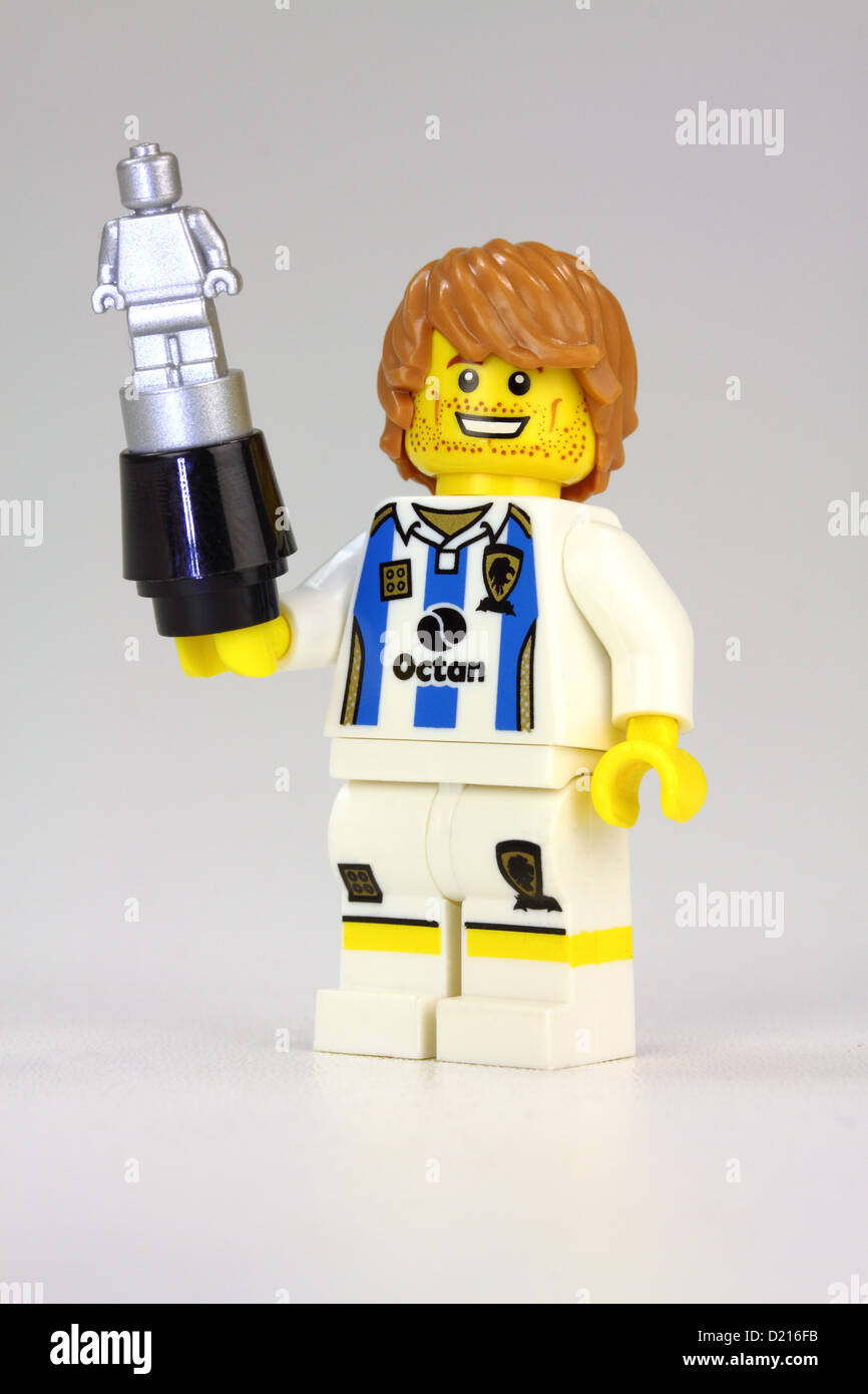 Lego footballer with trophy Stock Photo
