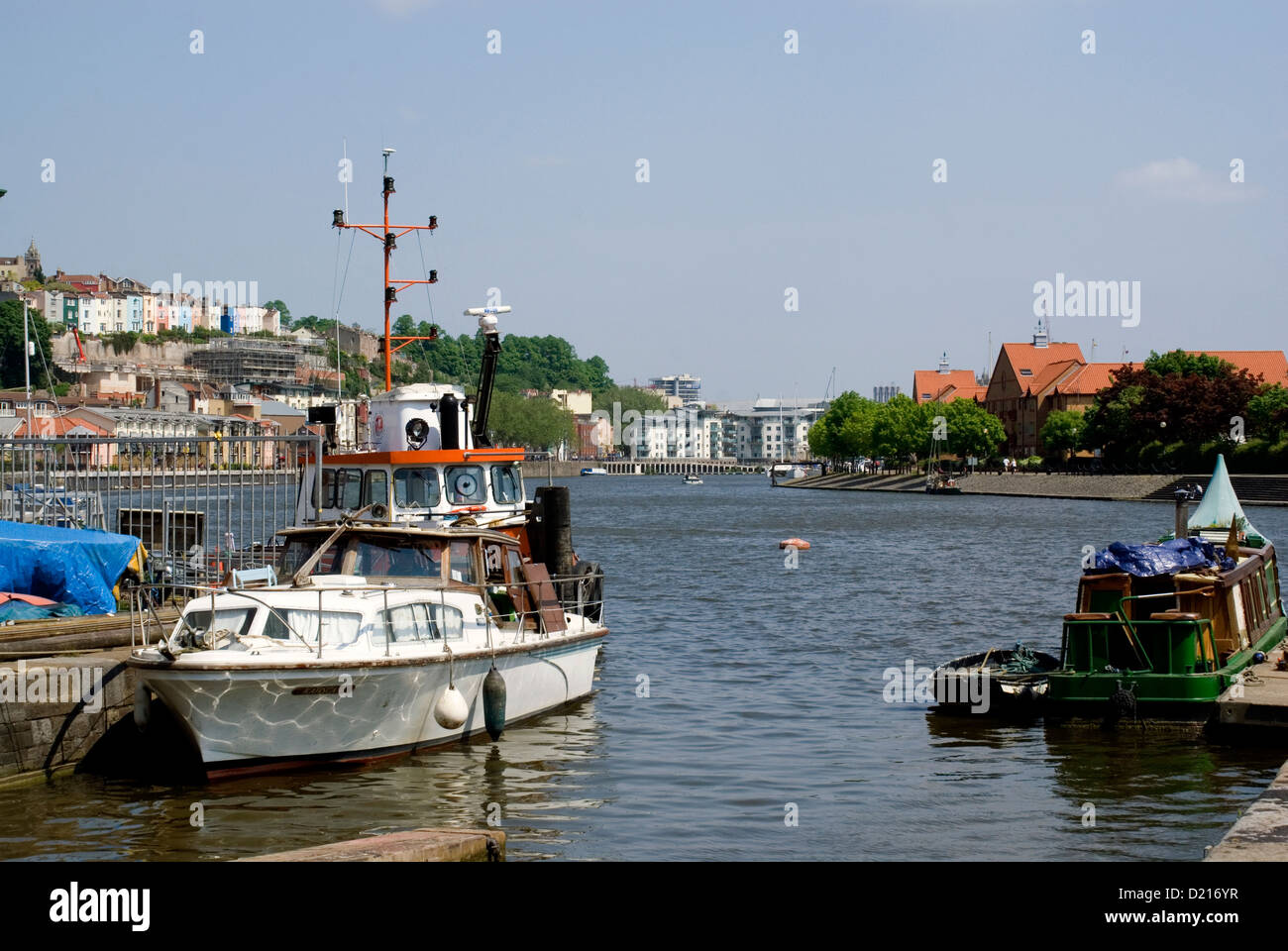 boats moored on floating harbour, bristol. Stock Photo