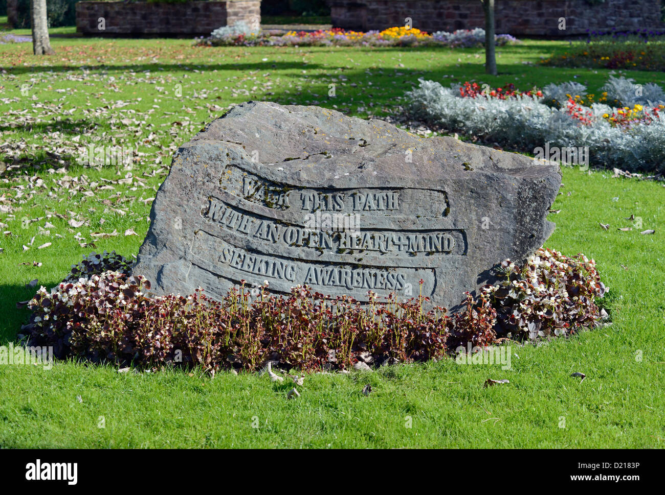 'WALK THIS PATH WITH AN OPEN HEART & MIND', inscribed rock. Scotch ...