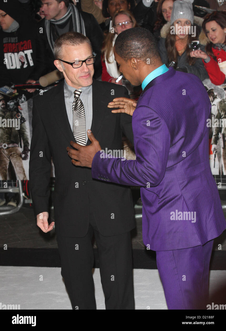 Jamie Foxx and Christoph Waltz arrive for the Django Unchained - UK film premiere in Leicester Square. Stock Photo