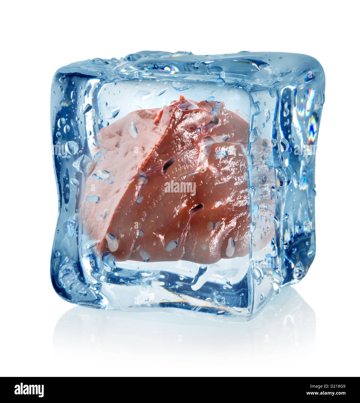 Ice cube and liver isolated on a white background Stock Photo