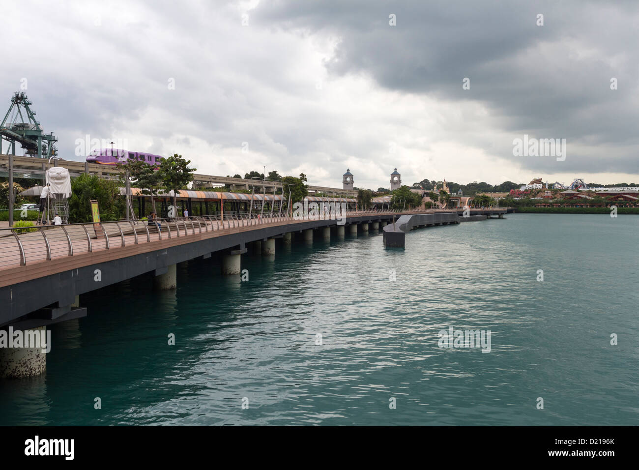 Monorail bridge from mainland Singapore to Sentosa Island Stock Photo