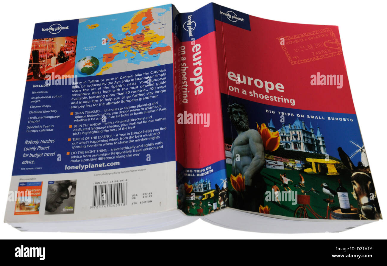 The Lonely Planet travel guide to Europe - Europe on a Shoestring Stock Photo