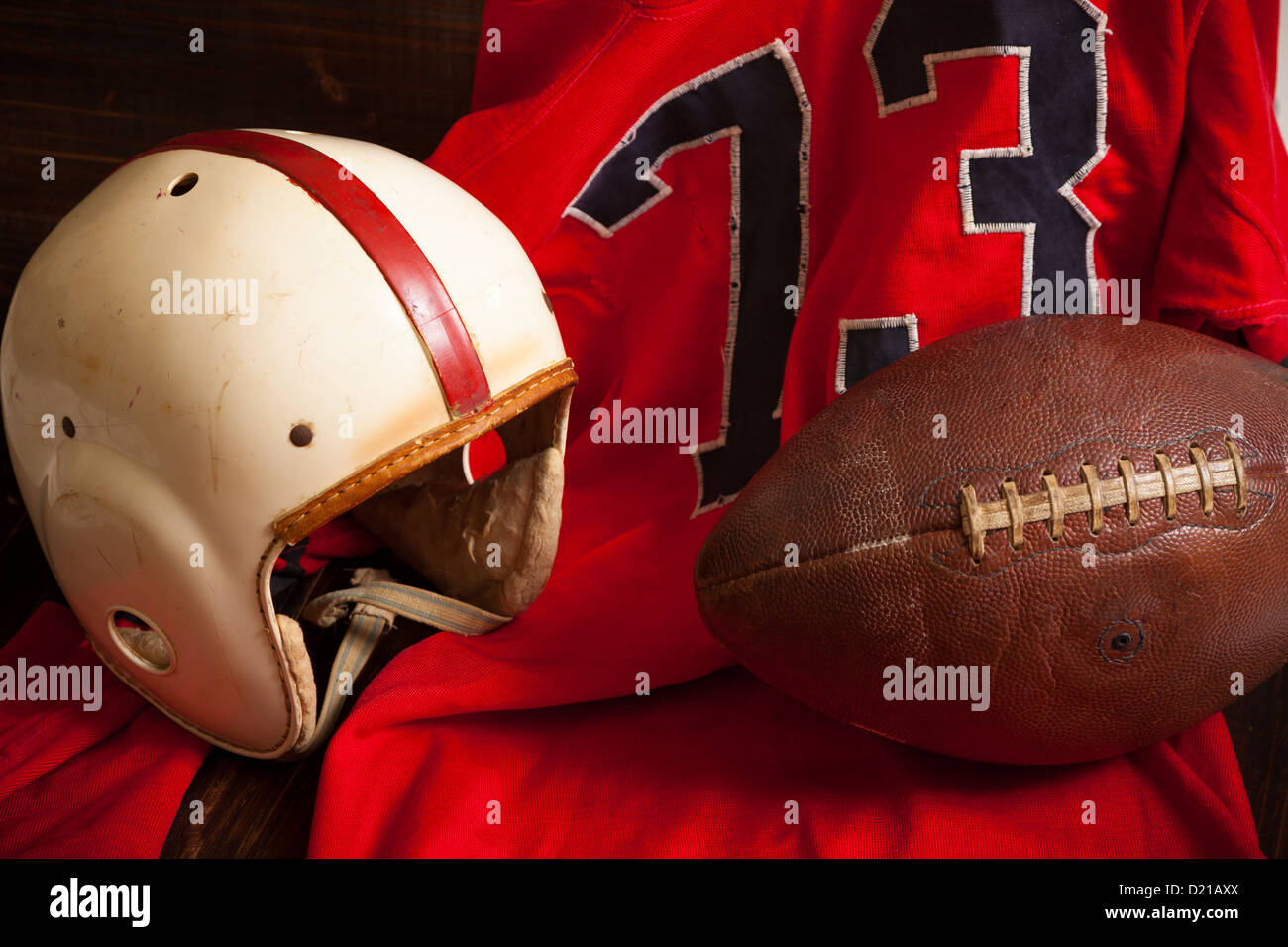 A grouping of vintage, antique American football items including an