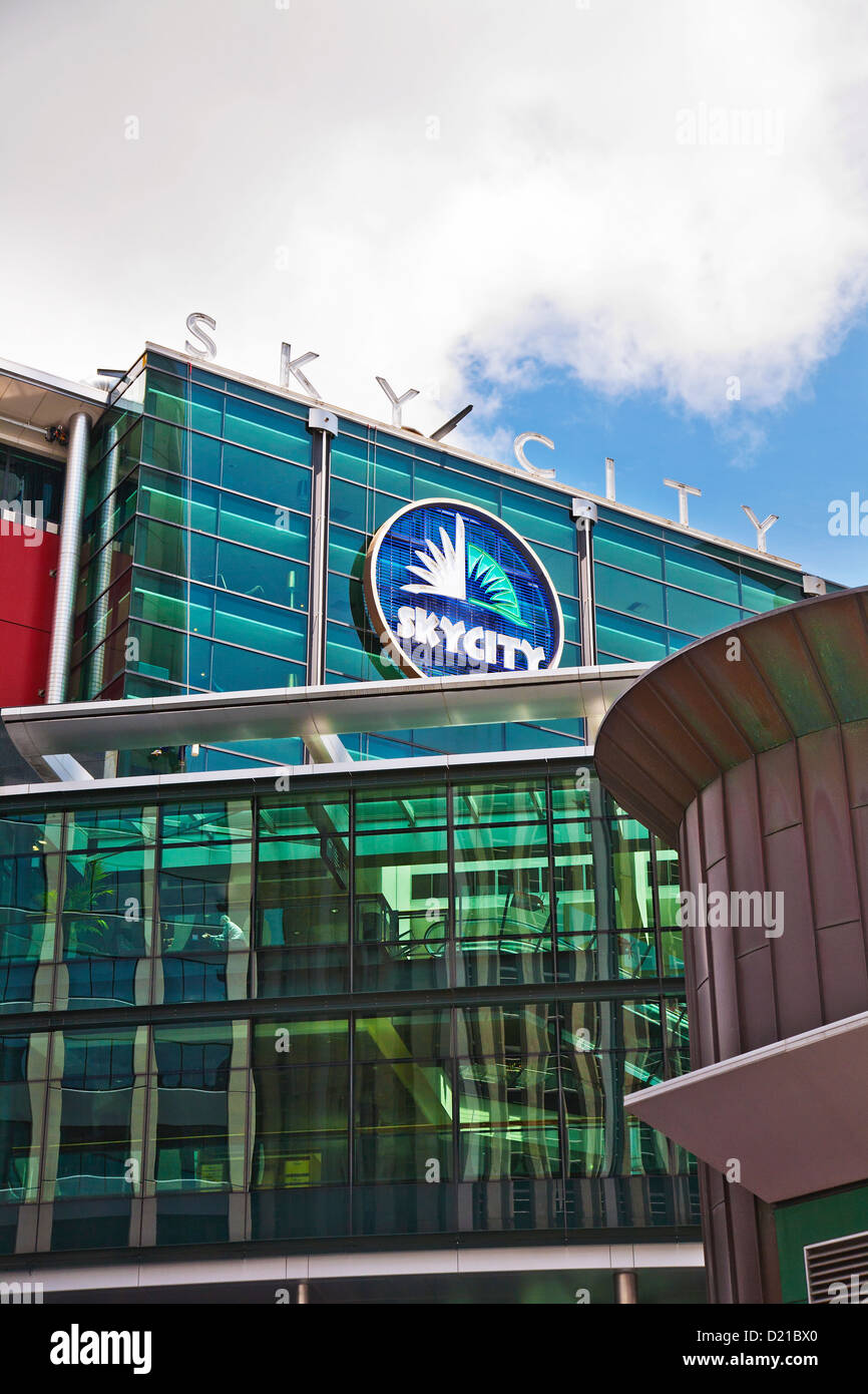 A low angle view of the Sky City hotel and entertainment complex, Auckland City, North Island, New Zealand. Stock Photo