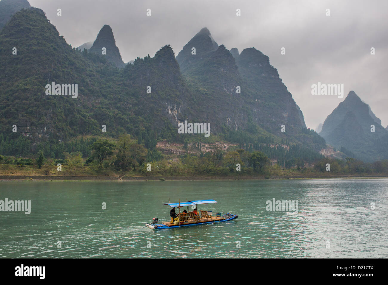 Bamboo Raft on the Li River in Yangshuo Stock Photo