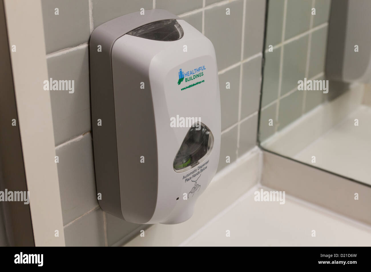 Hand sanitizer in public bathroom USA Stock Photo Alamy