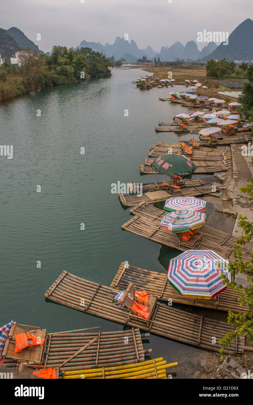 Bamboo Rafts in Yangshuo, China Stock Photo