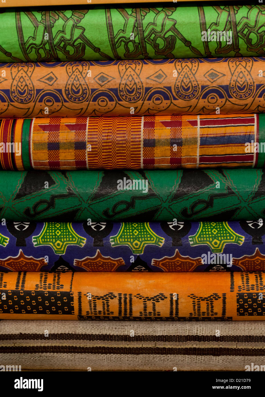 Folded African textile linens Stock Photo