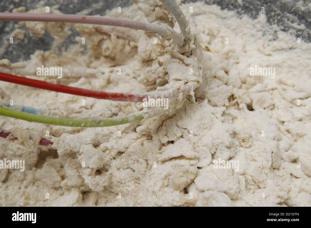 ingredients for making bread in a plastic mixing bowl Stock Photo Alamy