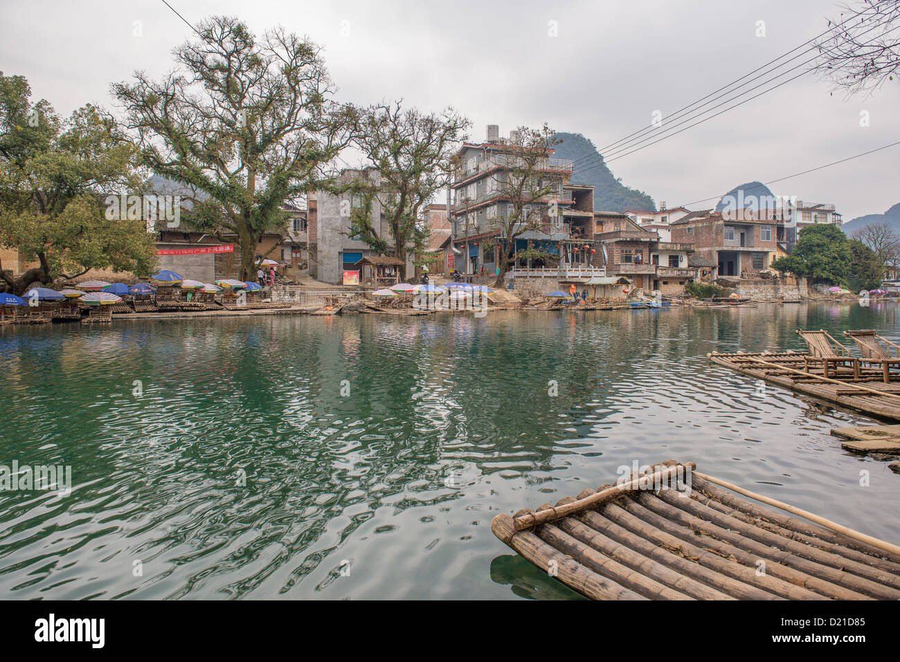 Bamboo Rafts in Yangshuo, China Stock Photo