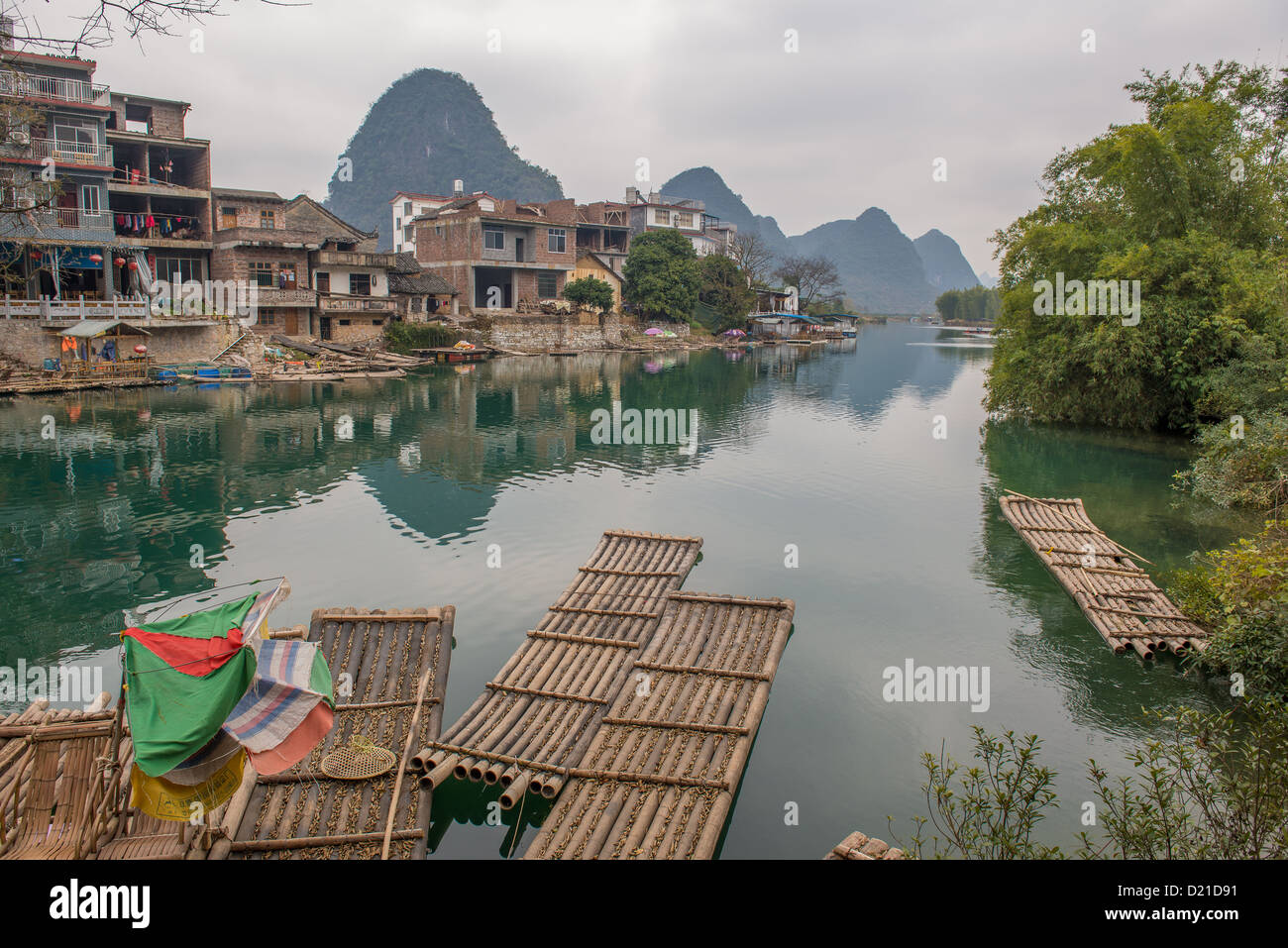 Bamboo Rafts in Yangshuo, China Stock Photo