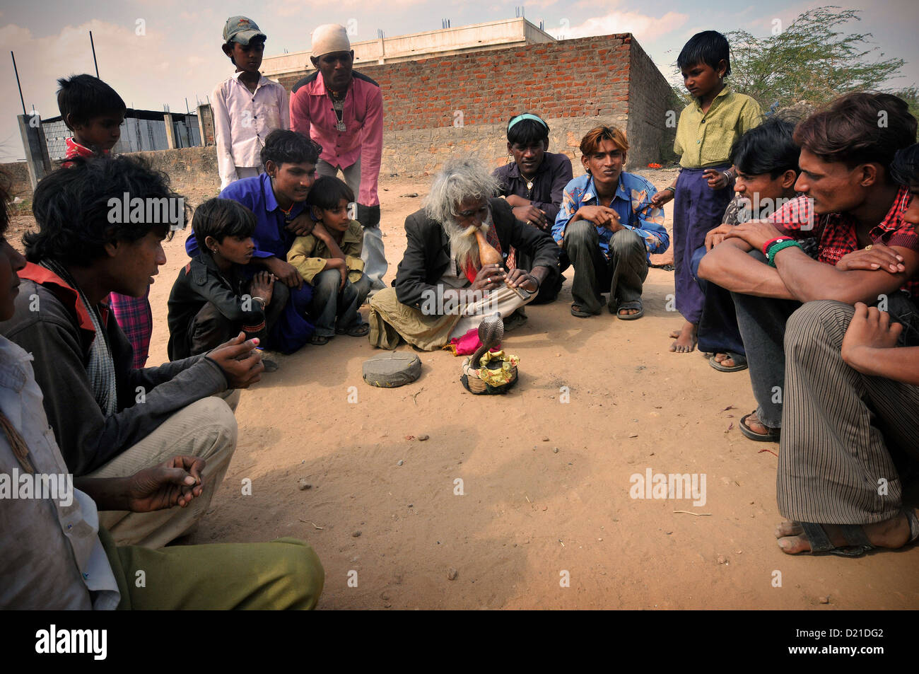 Gypsy snake charmer in India. Stock Photo