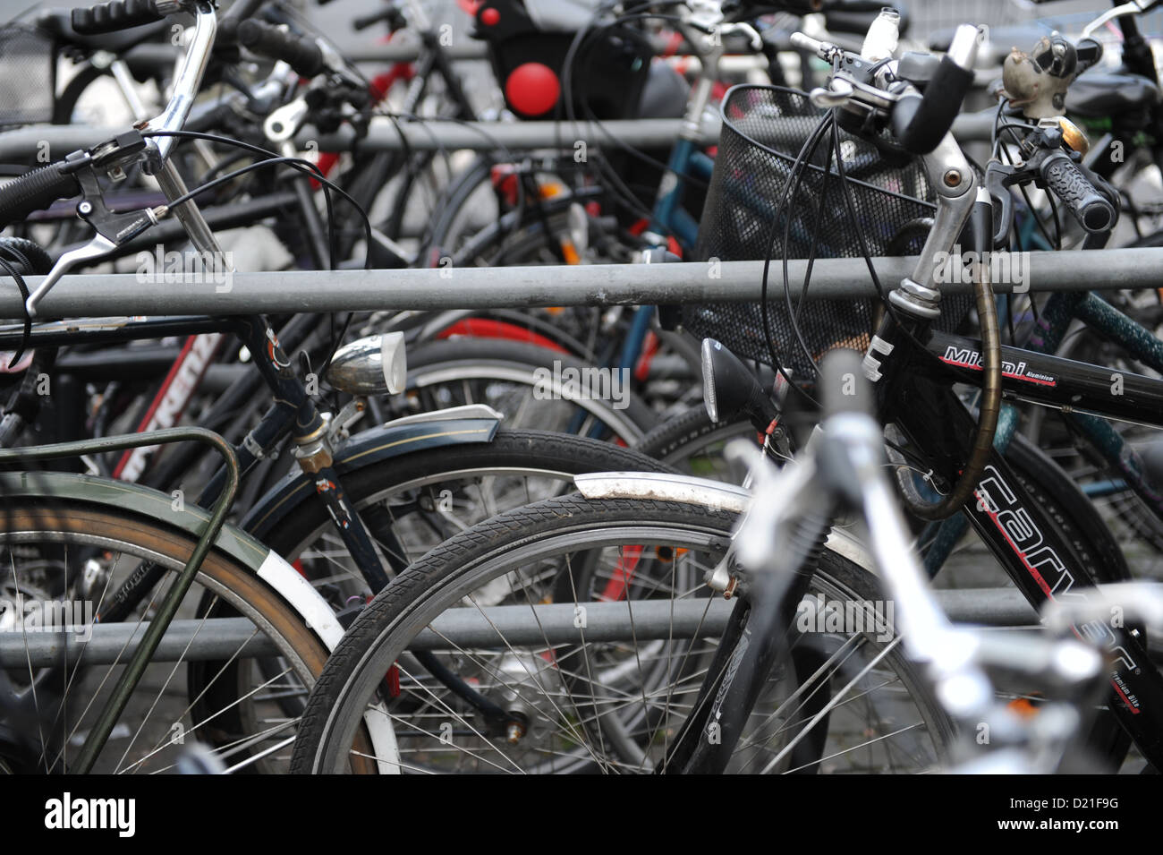 Picture of bikes on a bicycle parker Stock Photo
