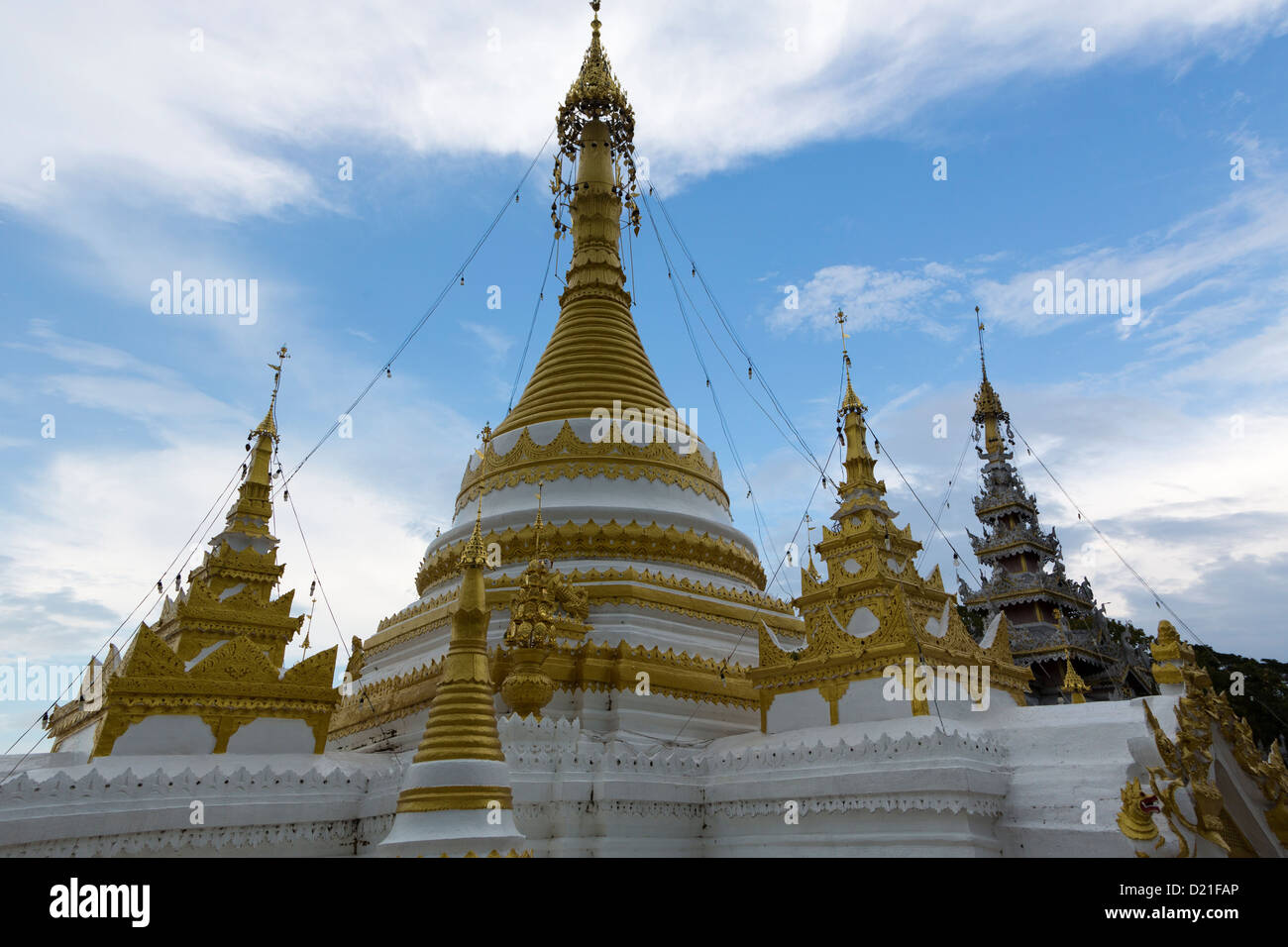 Stupas of Wat Chong Klang and Wat Chong Kham (background) in Mae Hong Son, north Thailand. Stock Photo