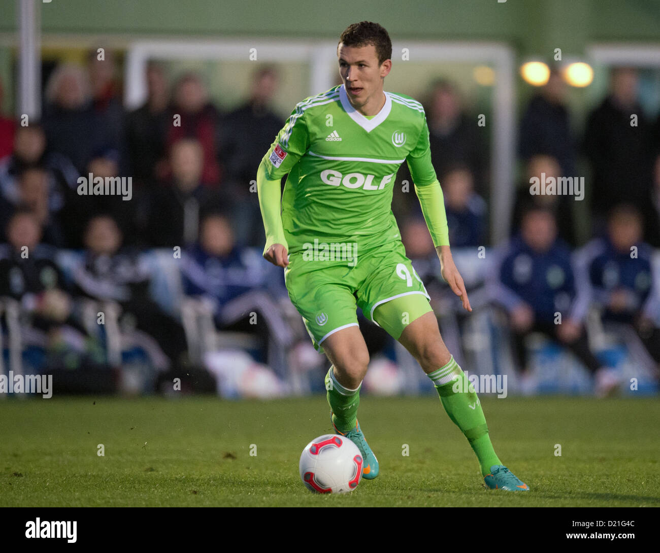 Wolfsburg's Ivan Perisic kicks the ball during the test match between VfL Wolfsburg and Standard Liege at Arcadia Stadium in Kadriye, Turkey. The Coatian player scored the 3-0 goal. Wolfsburg won the match 3-1. Photo: Soeren Stache Stock Photo