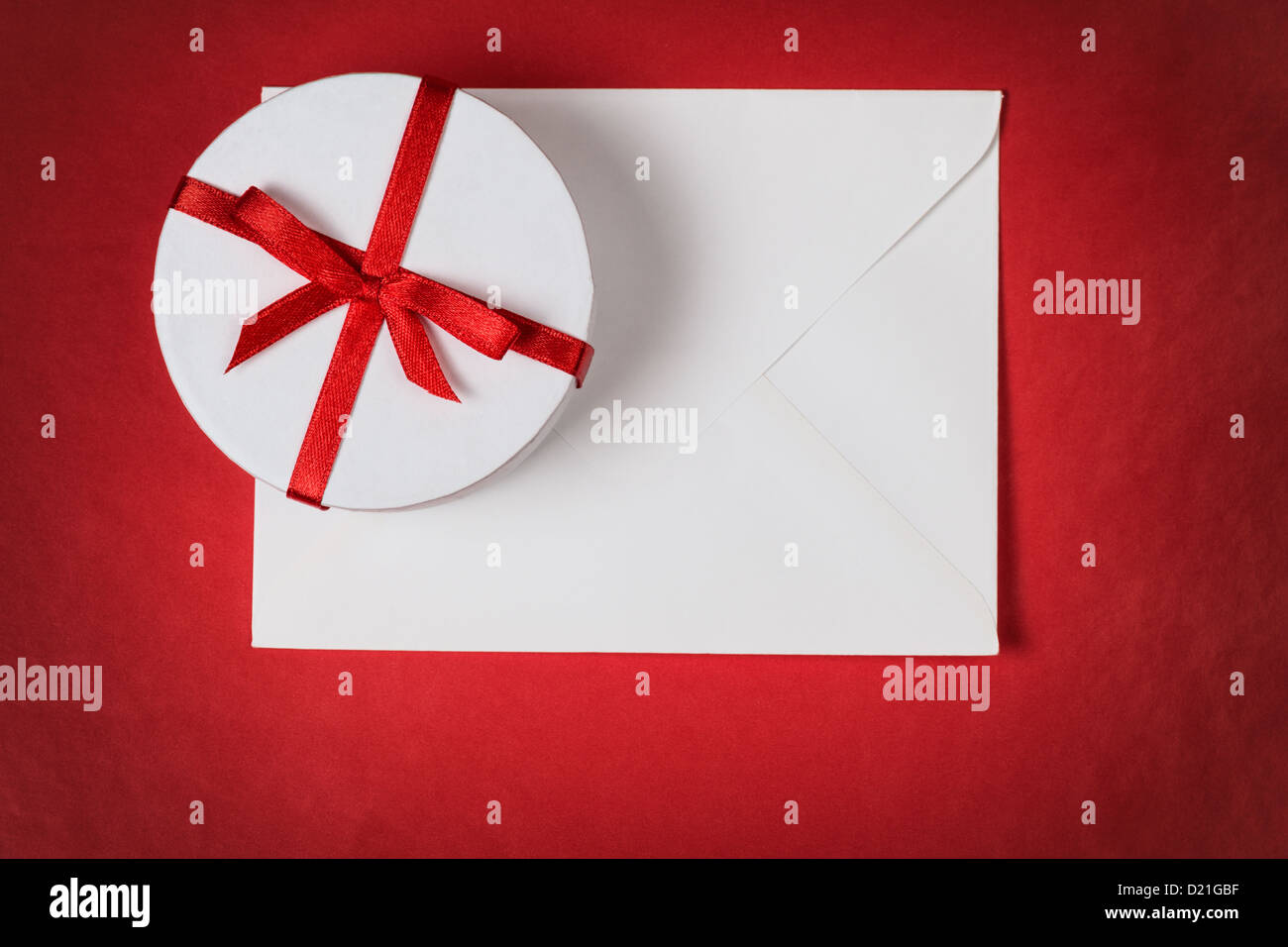 background with gift box and envelope, space for text Stock Photo Alamy