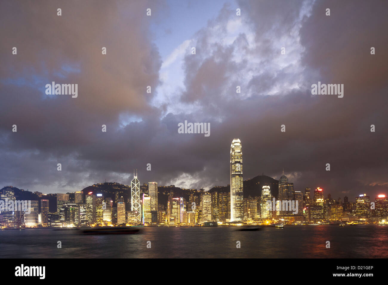 Night skyline of Hong Kong Island, Hong Kong, China, Hongkong, China, Asia Stock Photo