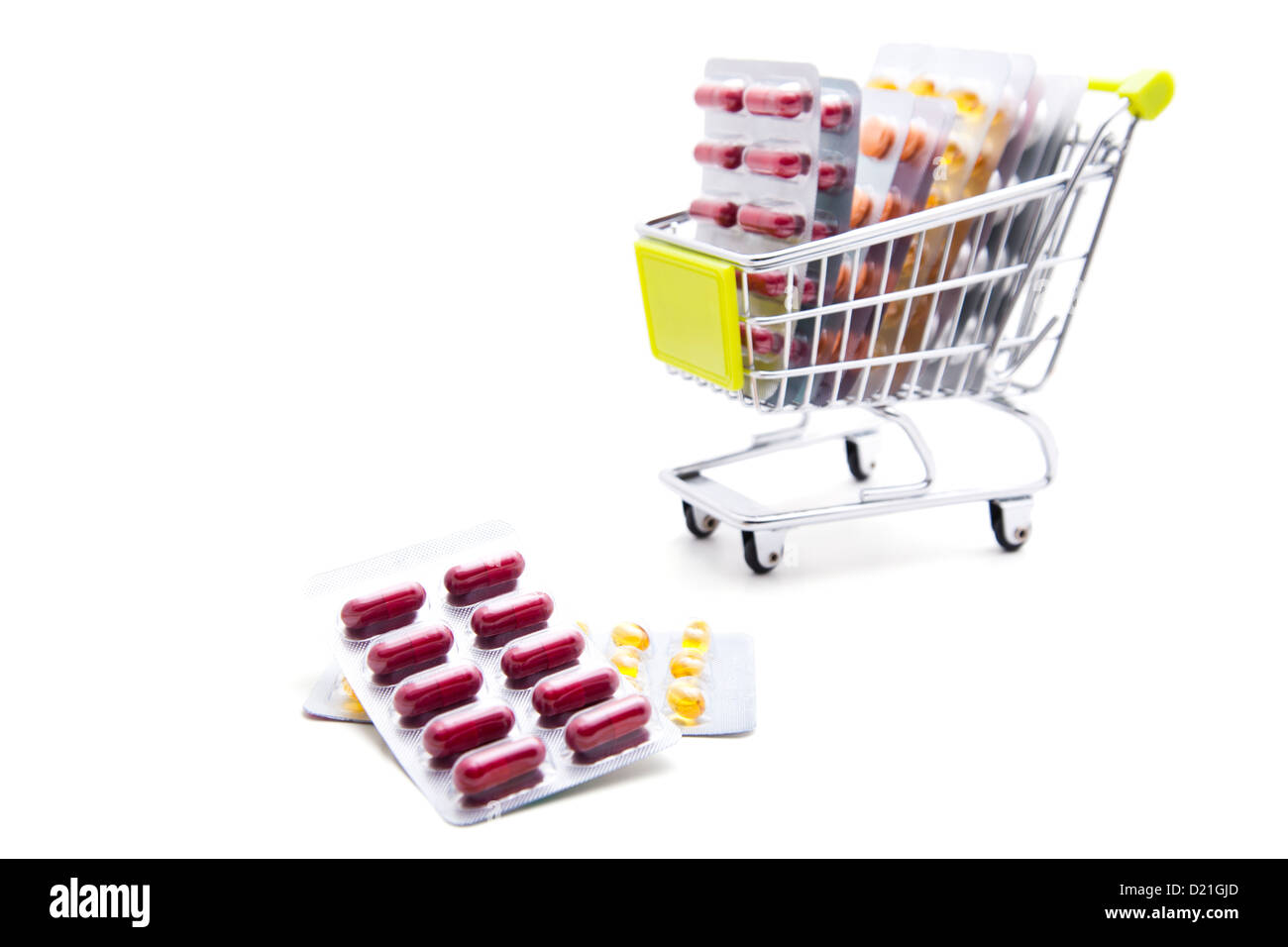Shopping cart with medicine, isolated on white Stock Photo Alamy