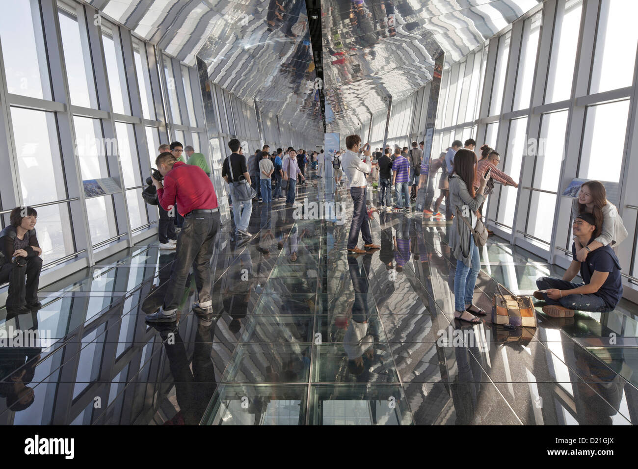 People at the observation platform inside of Shanghai World Financial Center, Pudong, Shanghai, China, Asia Stock Photo