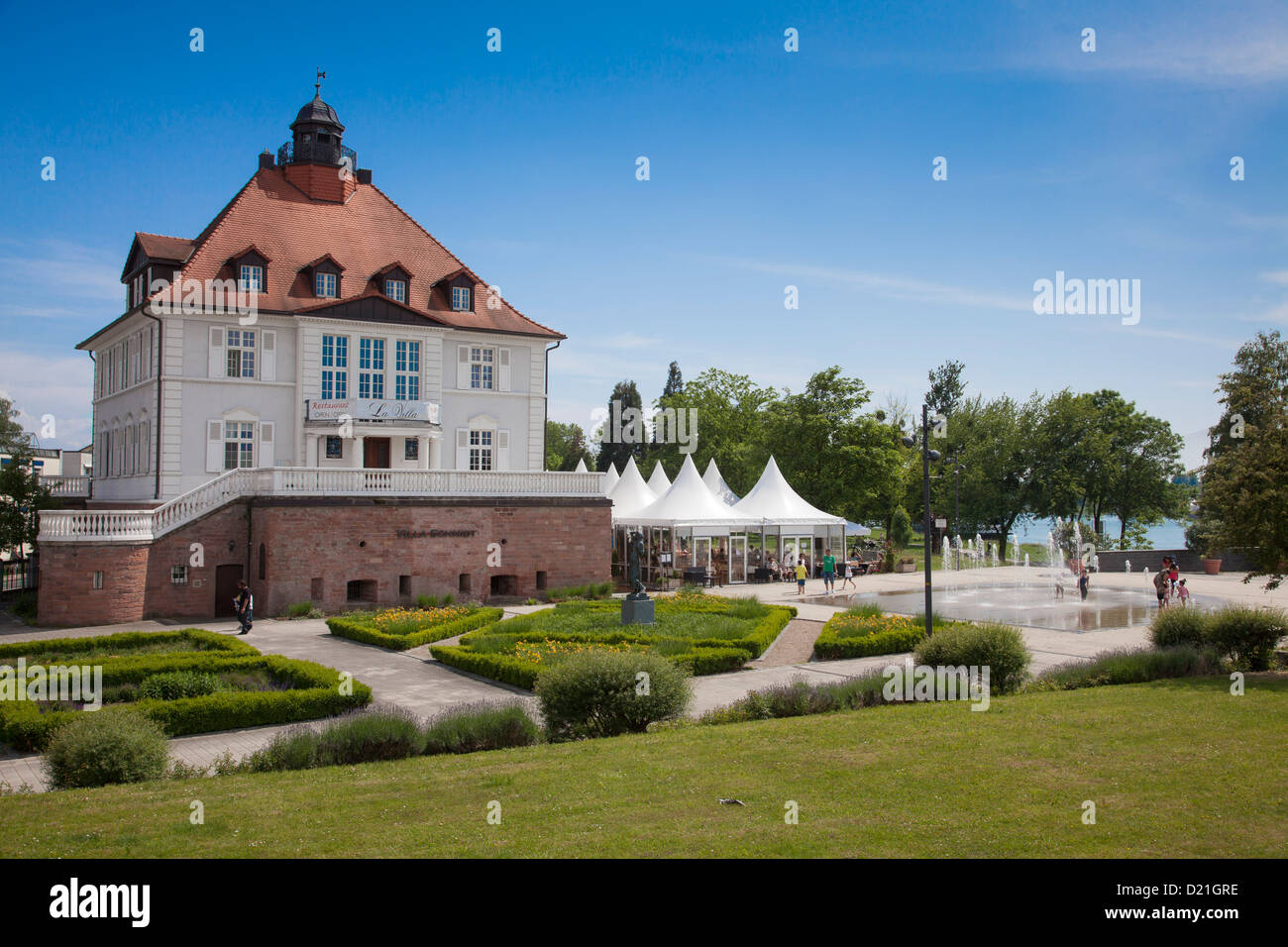 Restaurant inside of Villa Schmidt with fountain, Kehl, Baden