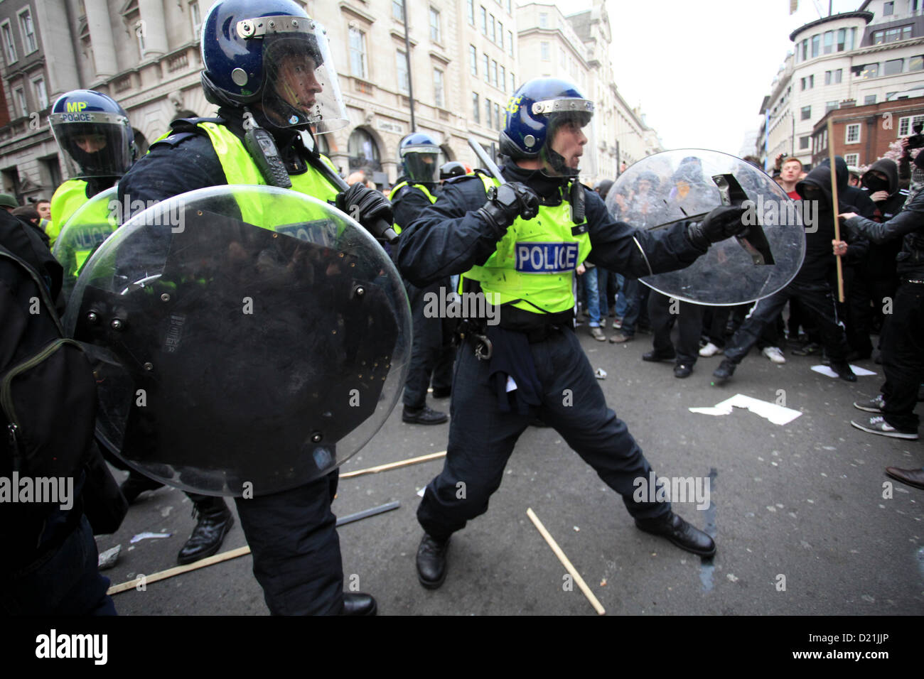 Anti riot police during demonstration in London Stock Photo