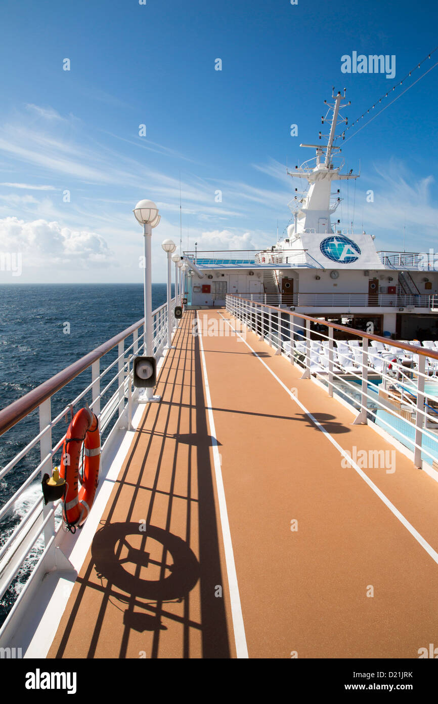 Running track on deck of cruise ship Azamara Journey (Azamara Club Cruises), Irish Sea, near Wales, United Kingdom Stock Photo