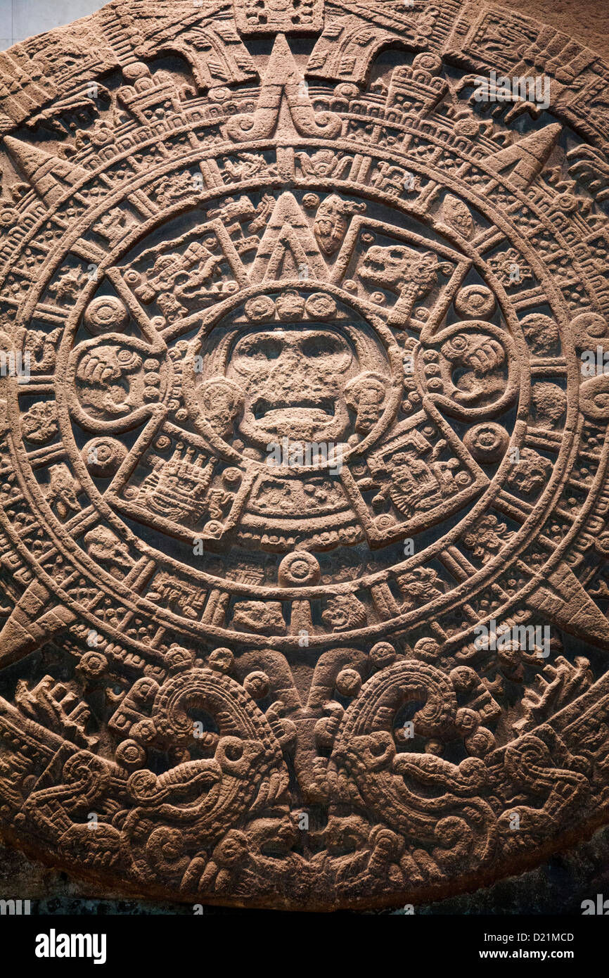 Museo Nacional De Antrolopogia in Mexico City DF - Aztec Calender Sun Stone Stock Photo