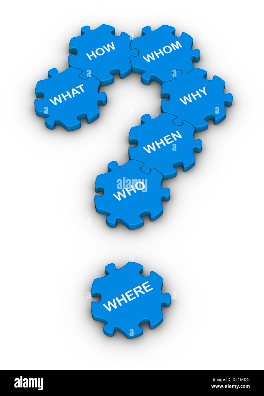 blue jigsaw puzzles question mark with question words Stock Photo Alamy