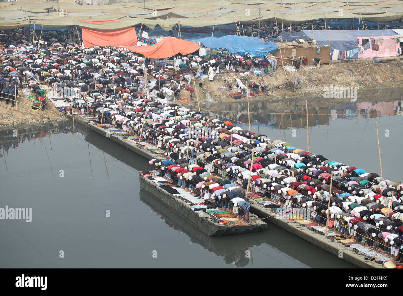 first phase of the Biswa Ijtema, one of the largest gatherings of Muslims in the world, begins on the banks of the Turag river Stock Photo