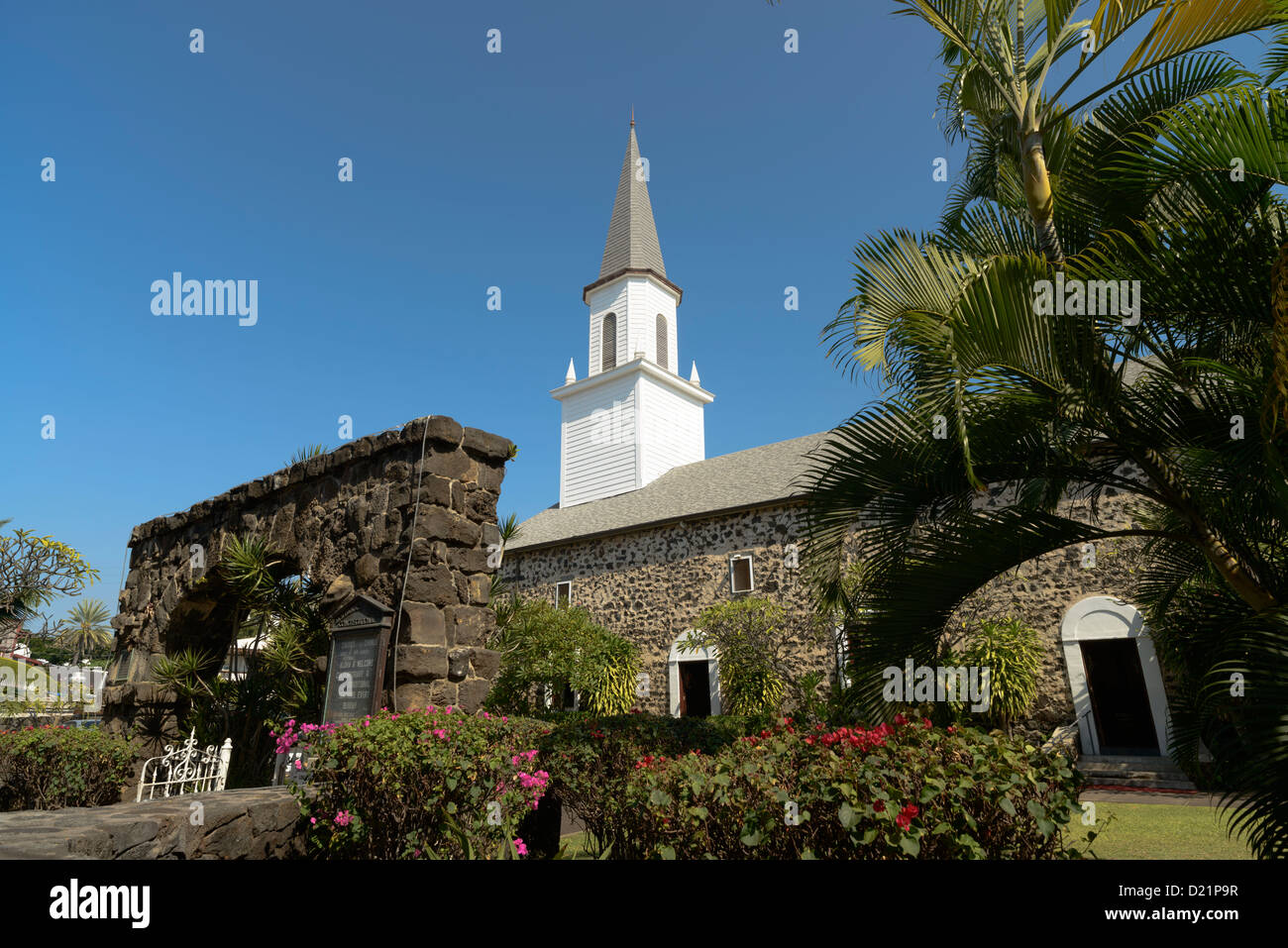 Mokuaikaua Church in Kailua-Kona, Big Island, Hawaii, USA Stock Photo