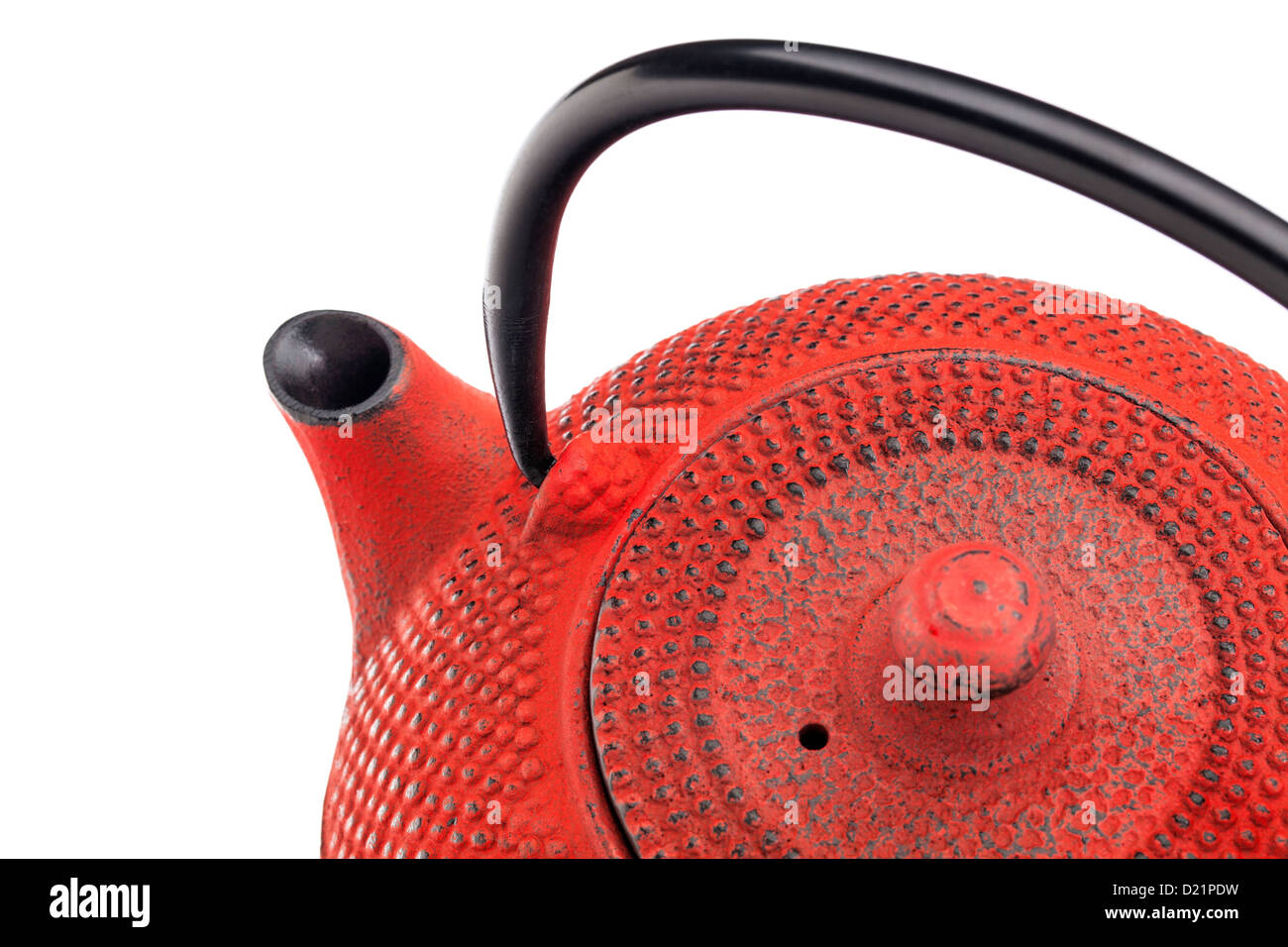red tetsubin cast iron traditional Japanese tea pot, isolated on